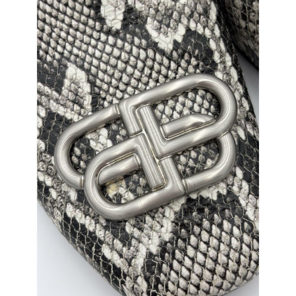 Balenciaga Cosy BB Mules Snake Grey Cream Size 37 / 7 Square Toe Luxury Logo - Picture 8 of 15